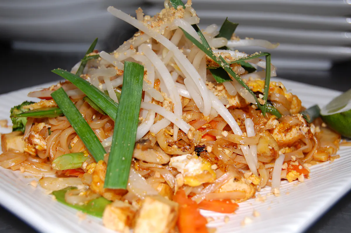 a plate of thai food